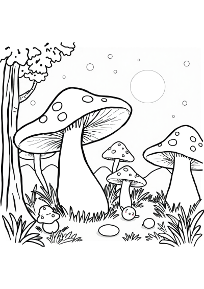 Mushroom Forest At Night Coloring Page