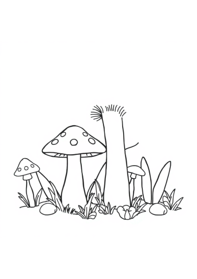 Mushrooms In Garden Coloring Page