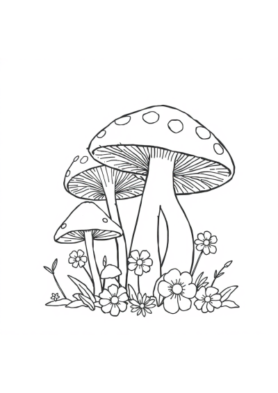 Mushrooms With Flowers Coloring Page