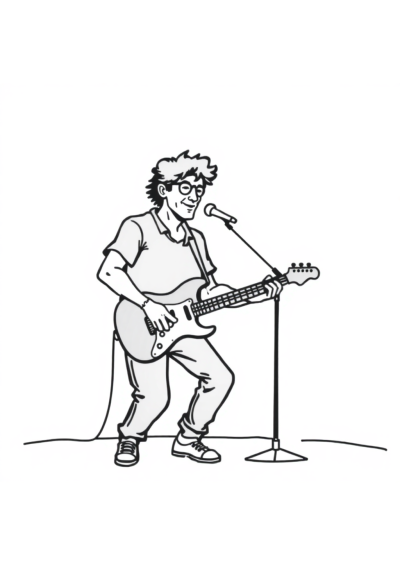 Musician Playing Guitar At Night Coloring Page