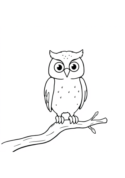 Owl On Branch Coloring Page