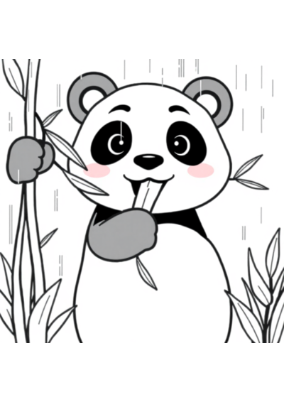Panda Eating Bamboo In Rain Coloring Page
