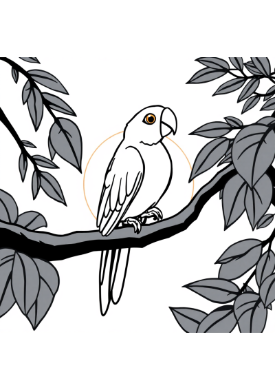 Parrot On Branch At Sunset Coloring Page