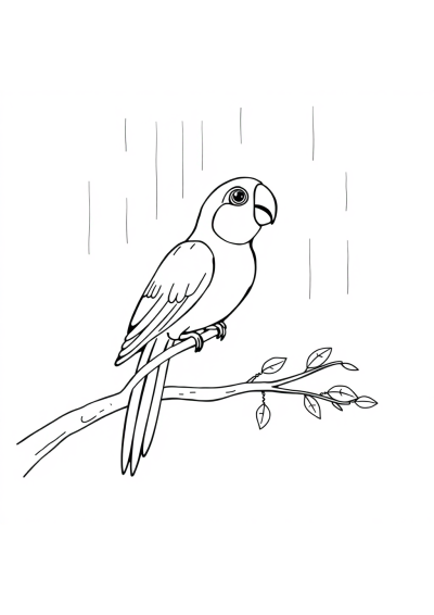 Parrot On Branch In Rain Coloring Page