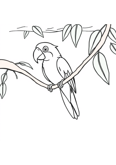 Parrot On Branch Underwater Coloring Page
