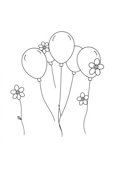 Party Balloons With Flowers Coloring Page