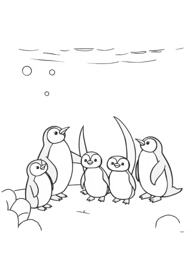 Penguin Family Underwater Coloring Page