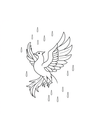 Phoenix Rising In Rain Coloring Page