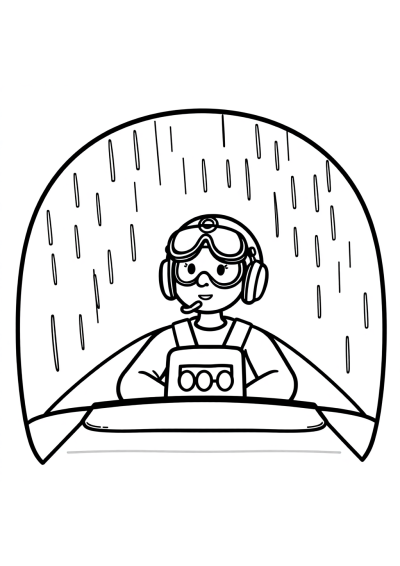 Pilot In Cockpit In Rain Coloring Page