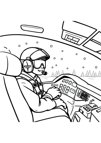 Pilot In Cockpit In Winter Coloring Page