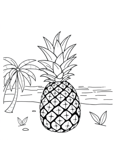 Pineapple On Beach Coloring Page