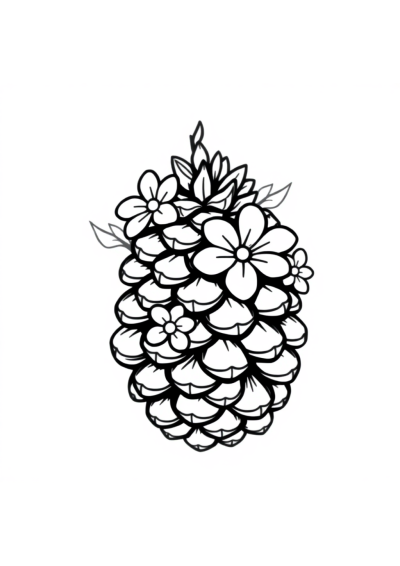 Pinecone With Flowers Coloring Page