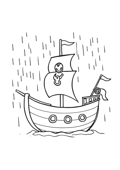 Pirate Ship In Rain Coloring Page