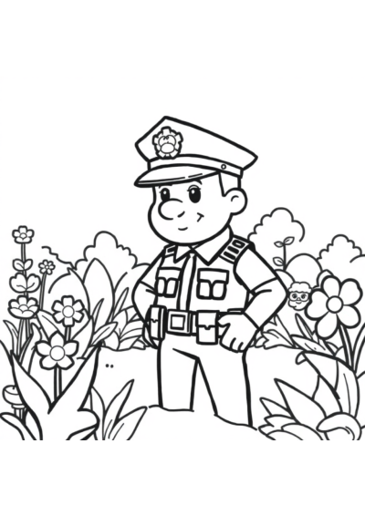 Police Officer In Garden Coloring Page