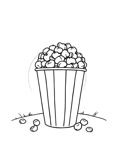 Popcorn Bucket At Sunset Coloring Page