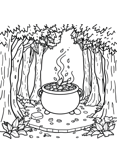Pot Of Gold In Forest Coloring Page