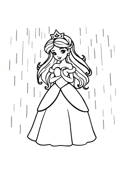 Princess In Dress In Rain Coloring Page