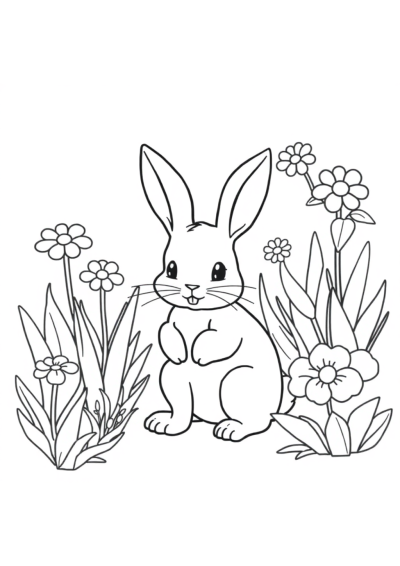 Rabbit In Garden Coloring Page