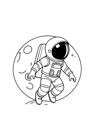 Realistic Astronaut On Moon Coloring Page