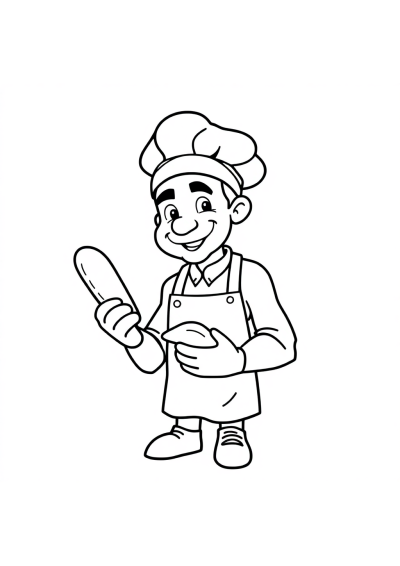 Realistic Baker With Bread Coloring Page