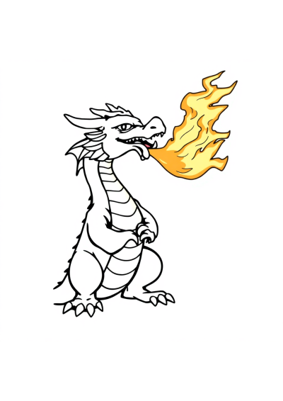 Realistic Dragon Breathing Fire Coloring Page