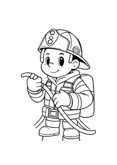 Realistic Firefighter With Hose Coloring Page