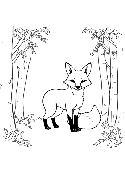 Realistic Fox In Forest Coloring Page