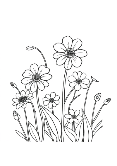 Realistic Garden Flowers Coloring Page