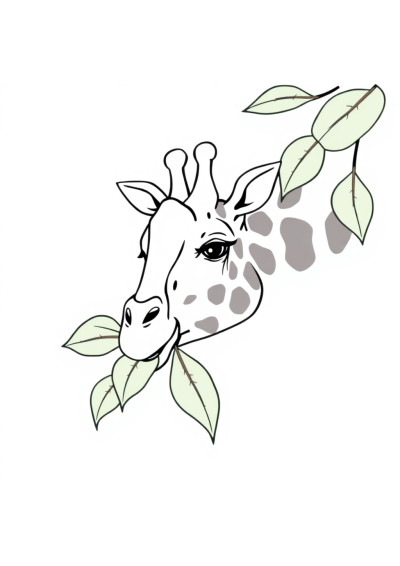 Realistic Giraffe Eating Leaves Coloring Page