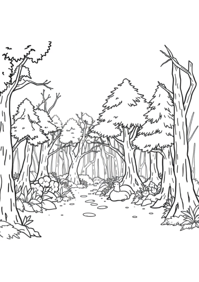 Realistic Magical Forest Coloring Page