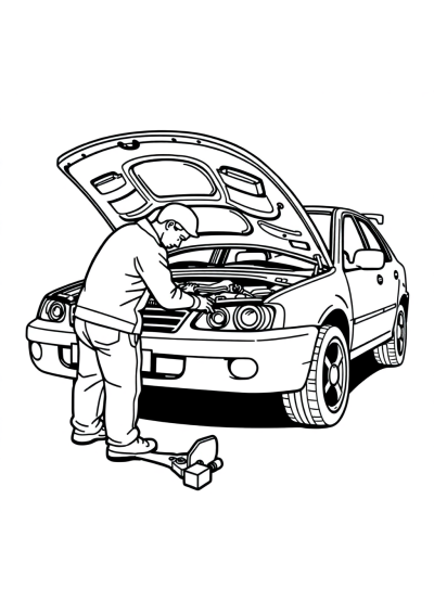 Realistic Mechanic Fixing Car Coloring Page