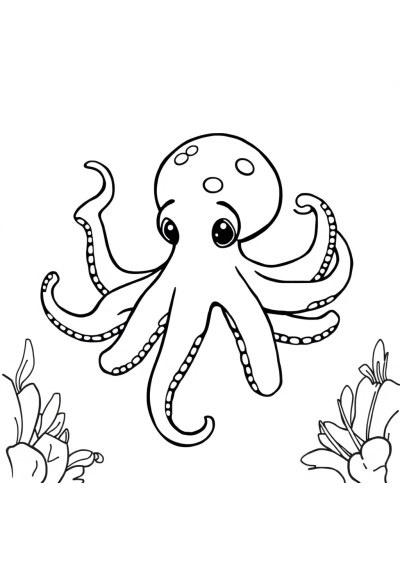 Realistic Octopus Underwater Coloring Page