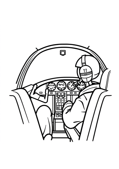 Realistic Pilot In Cockpit Coloring Page