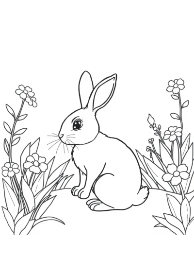Realistic Rabbit In Garden Coloring Page
