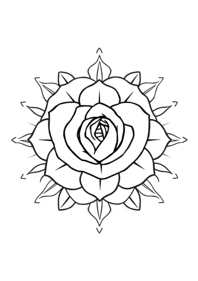 Realistic Rose Mandala Pattern Coloring Page