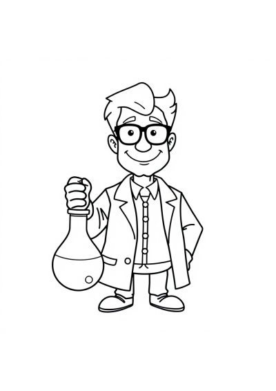Realistic Scientist With Beaker Coloring Page