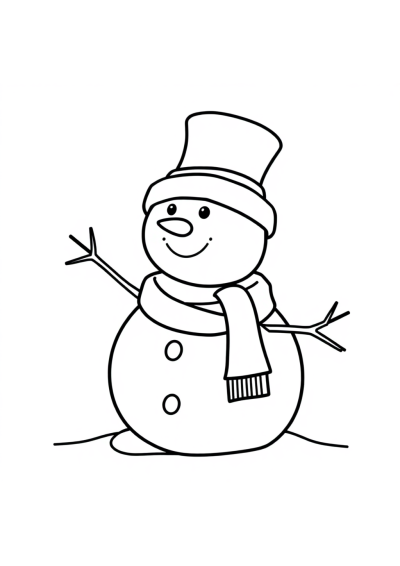Realistic Snowman With Hat Coloring Page
