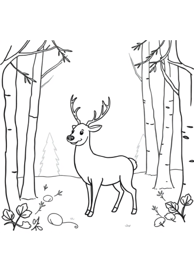 Reindeer In Forest Coloring Page