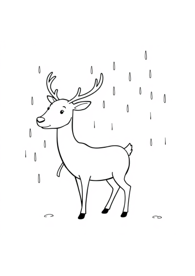 Reindeer In Rain Coloring Page