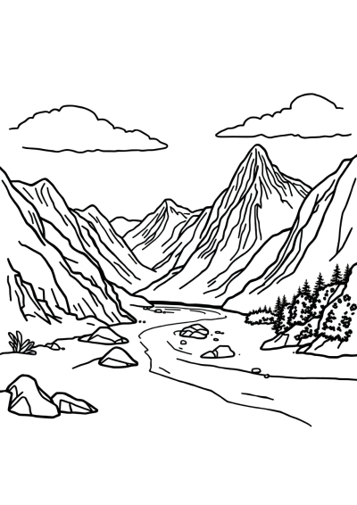 River Through Mountains On Beach Coloring Page