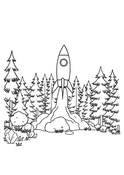 Rocket Launching In Forest Coloring Page