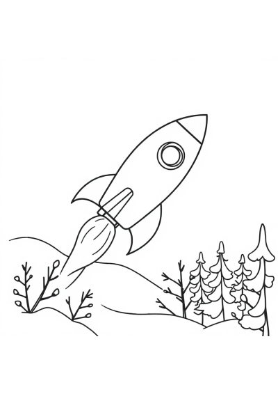 Rocket Ship Flying In Winter Coloring Page