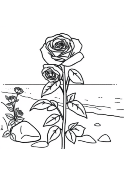 Rose Bouquet On Beach Coloring Page