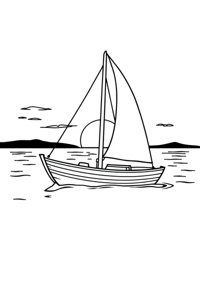 Sailboat On Water At Sunset Coloring Page