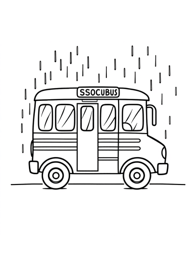 School Bus In Rain Coloring Page