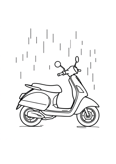 Scooter In Rain Coloring Page
