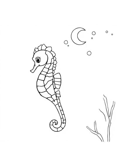 Seahorse At Night Coloring Page