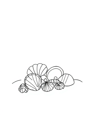 Seashells On Beach In Space Coloring Page