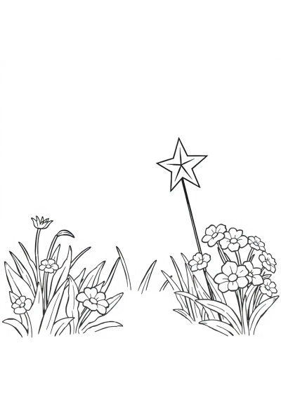 Shooting Star In Garden Coloring Page