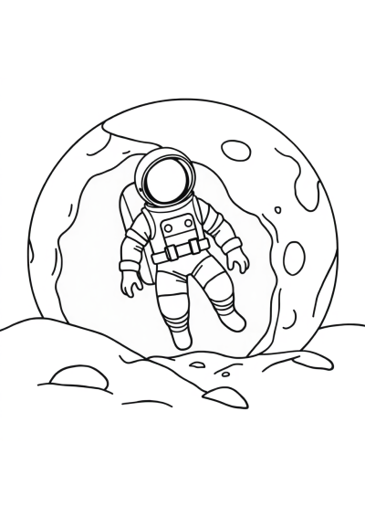 Simple Astronaut On Moon Coloring Page